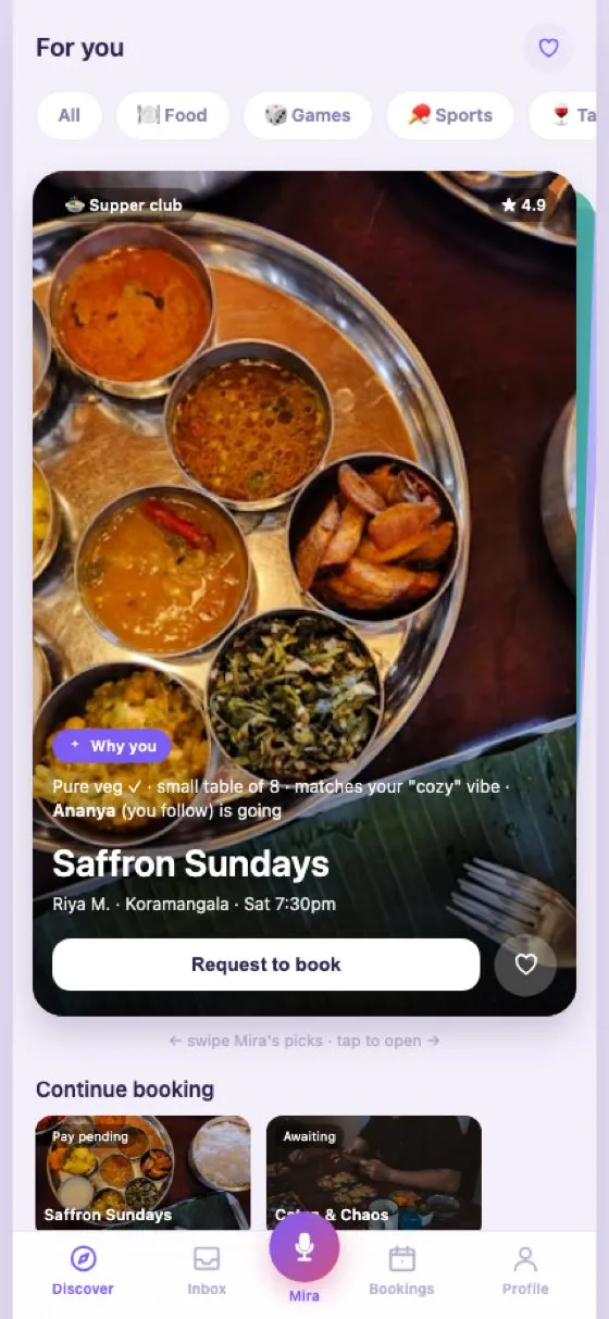 The Kizuna app — the Discover feed of events near you.